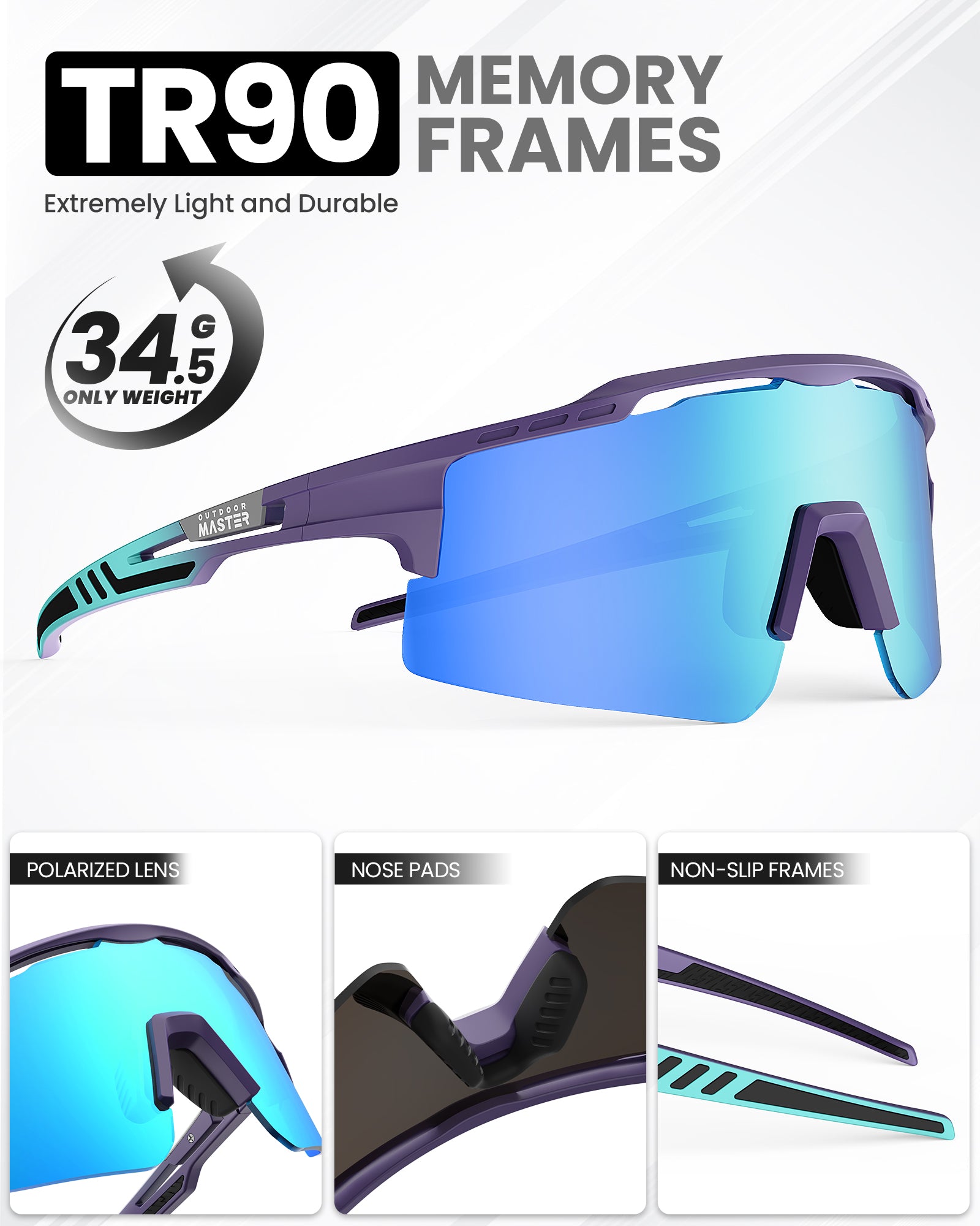 OutdoorMaster Hawk II lunettes de soleil polarisées de cyclisme pour sports de plein air, monture bleue, verres bleus Revo