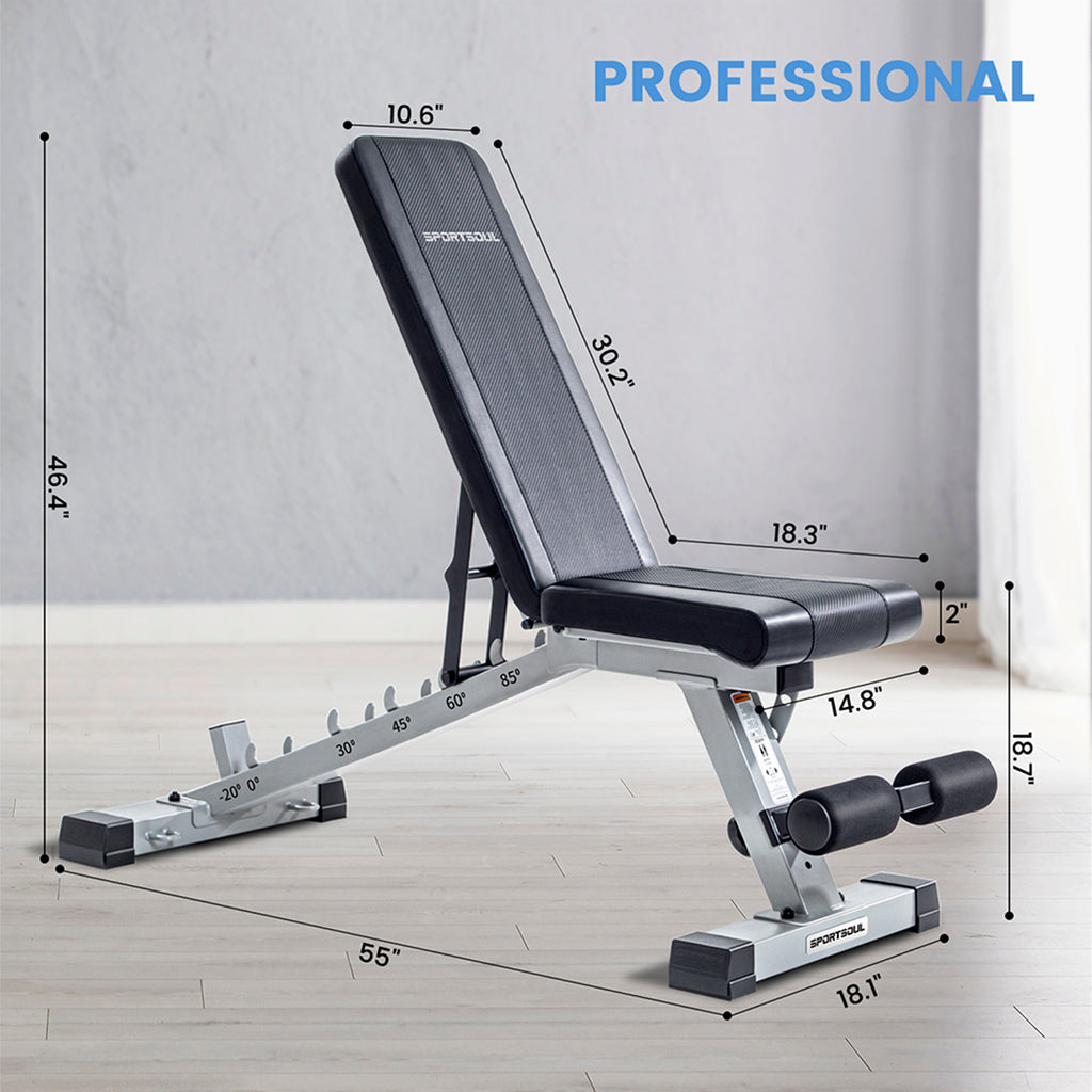 SPORTSOUL Banc d'exercices réglable pour salle de sport à domicile, banc d'entraînement de force pliable avec capacité de charge de 610 lb, 6 x 3 x 3 réglable
