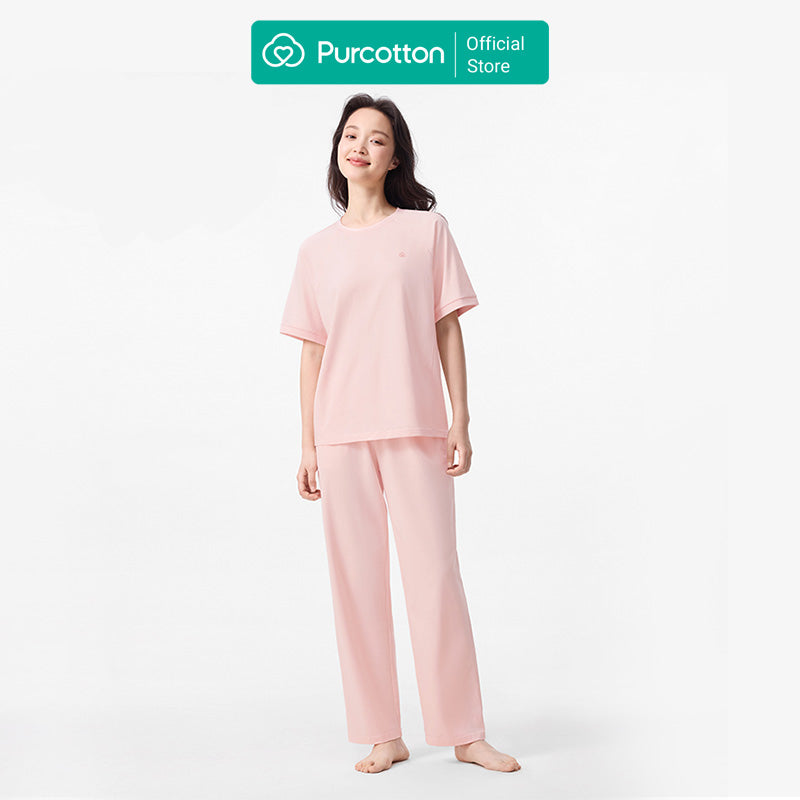 Purcotton Ensemble de loungewear en tricot antibactérien pour femme - Ensemble de pantalon long - Confortable et respectueux de la peau - Style reposant et décontracté