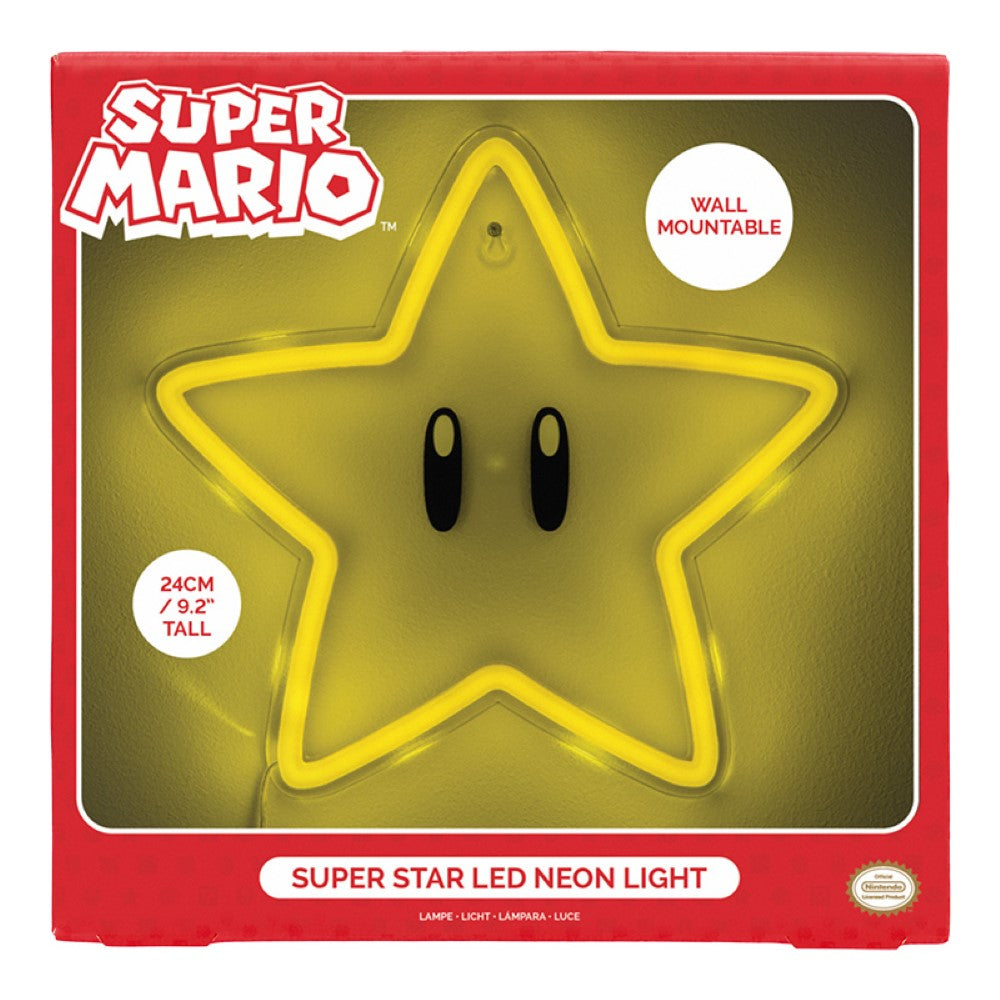 Super Mario Lampe Néon LED Super Star - Fixation murale - Sous licence officielle - 25 cm - Alimentation USB