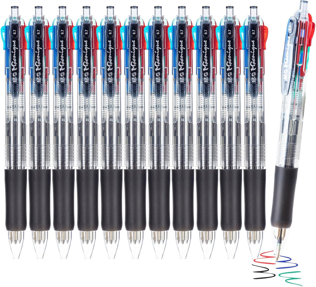 M&G Lot de 12 stylos à bille rétractables 4 couleurs et pointe fine 0,7 mm