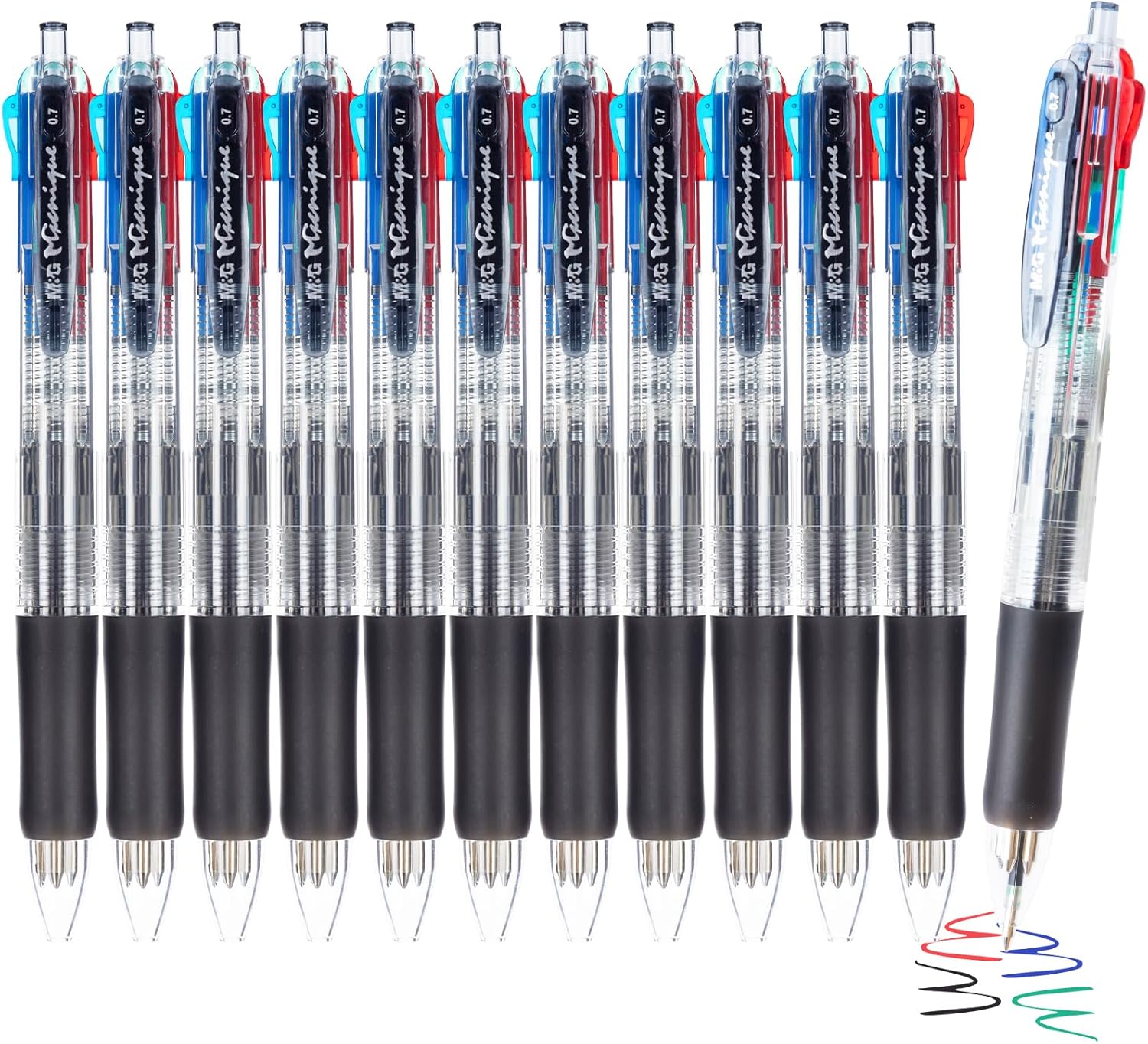 M&G Lot de 12 stylos à bille rétractables 4 couleurs et pointe fine 0,7 mm