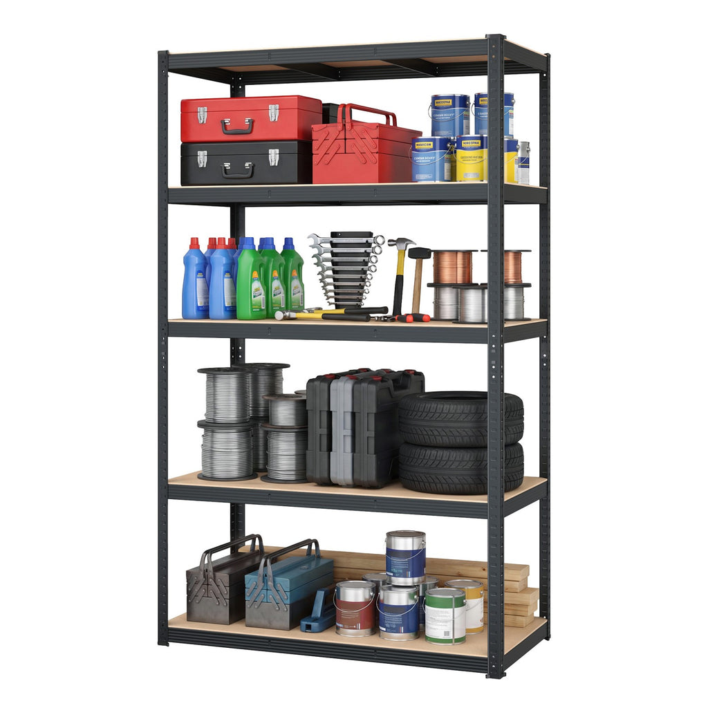 JOYFURNOS Étagère de rangement à 5 niveaux, Étagère en acier robuste avec traverses renforcées et niveaux de hauteur réglables, Capacité de charge max. 750 kg, Grande surface de rangement 200 x 120 x 60 cm, Idéale pour garage, abri de jardin, entrepô