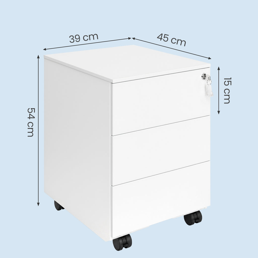 JOYFURNOS Caisson de bureau mobile verrouillable avec 3 tiroirs, rangement documents et fournitures de bureau, préassemblé, pour bureau à domicile, Blanc