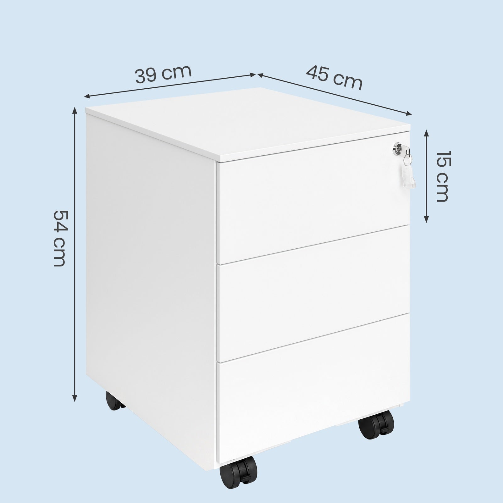 JOYFURNOS Caisson de bureau mobile verrouillable avec 3 tiroirs, rangement documents et fournitures de bureau, préassemblé, pour bureau à domicile, Blanc
