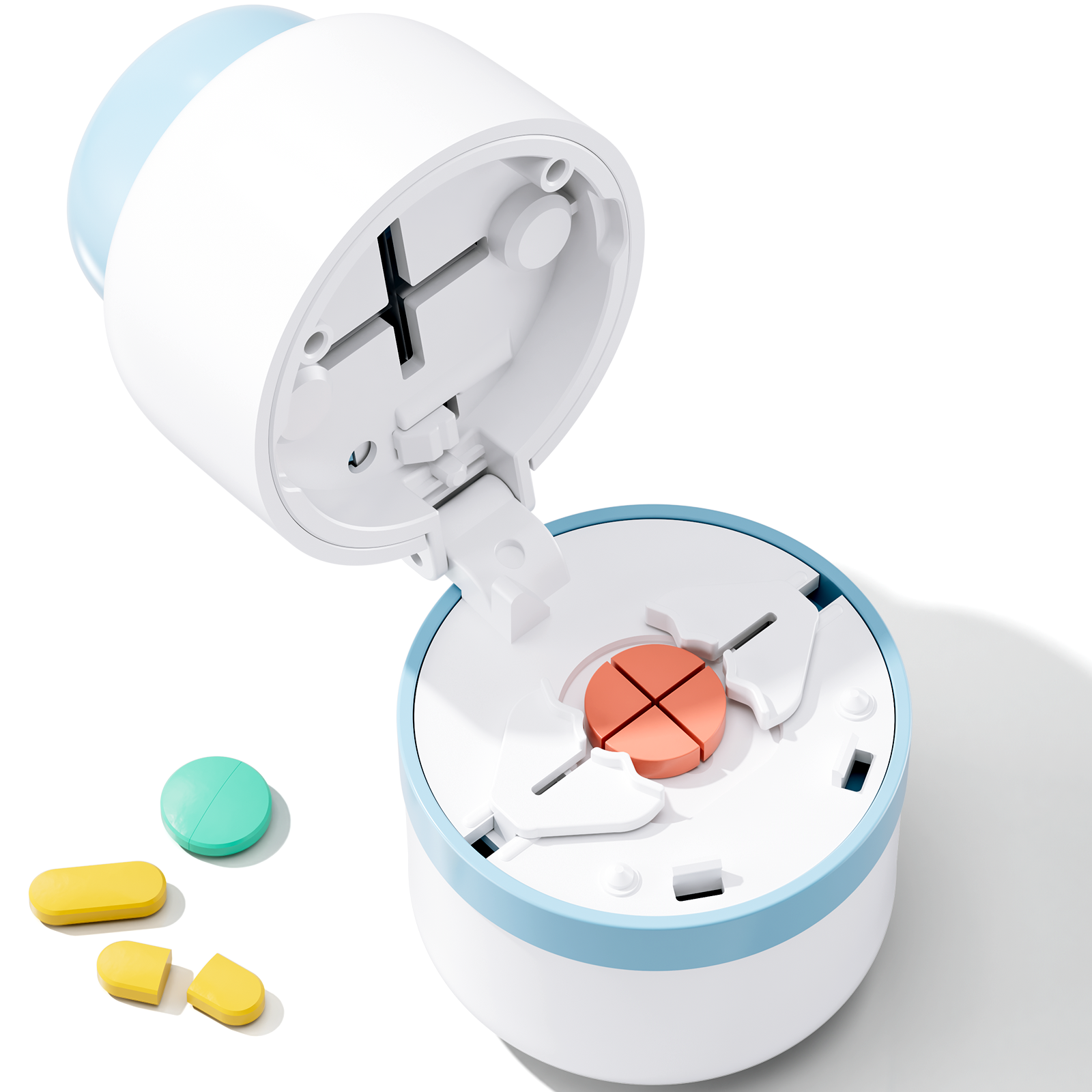 GAONLY Coupe-pilules 1/4 Avec lame en acier inoxydable pour couper petits ou gros comprimés en un quart, adapté aux vitamines, comprimés 1-4 Bleu