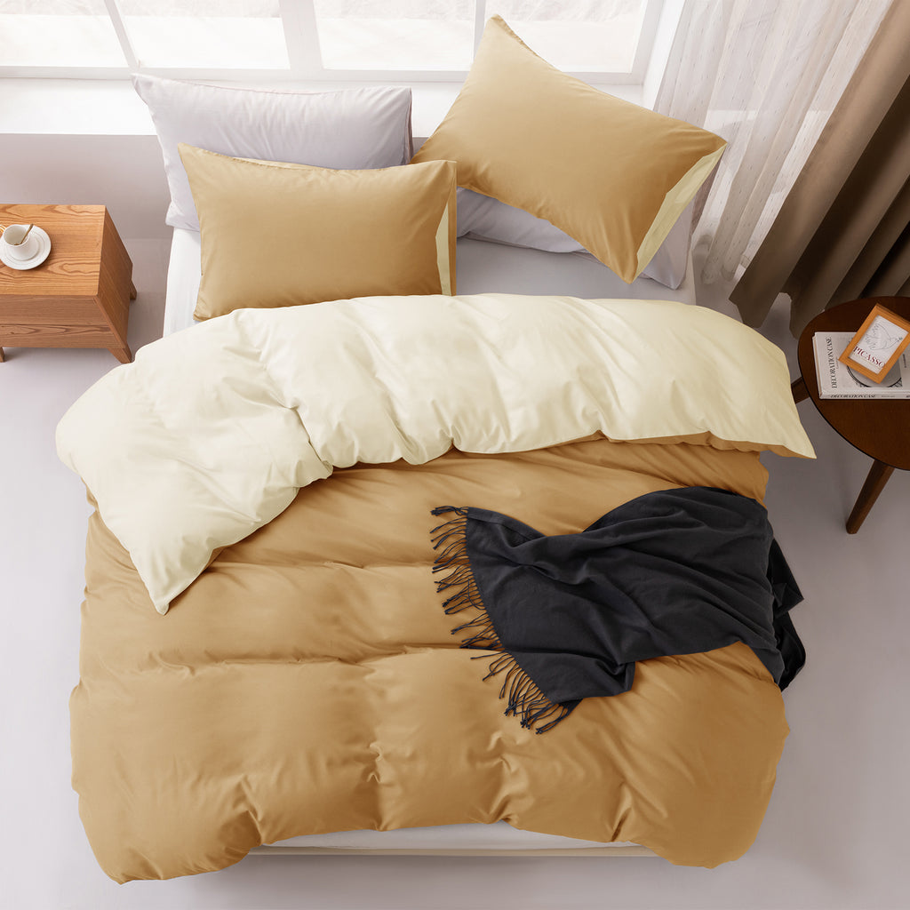 Mendale Parure de lit avec housse de couette - Parure de lit haut de gamme - Housse de couette 155 x 220 cm avec taie d’oreiller 80 x 80 cm - Microfibre brossée douce - Marron et jaune
