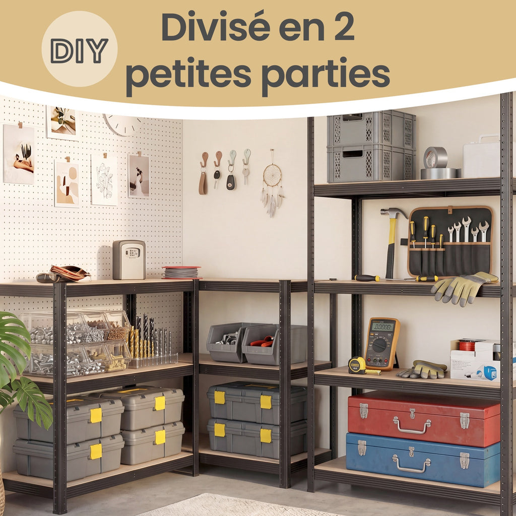 JOYFURNOS Étagère à 5 niveaux, Étagère de rangement en acier pour garage abri, Capacité de charge 750 kg, Gris