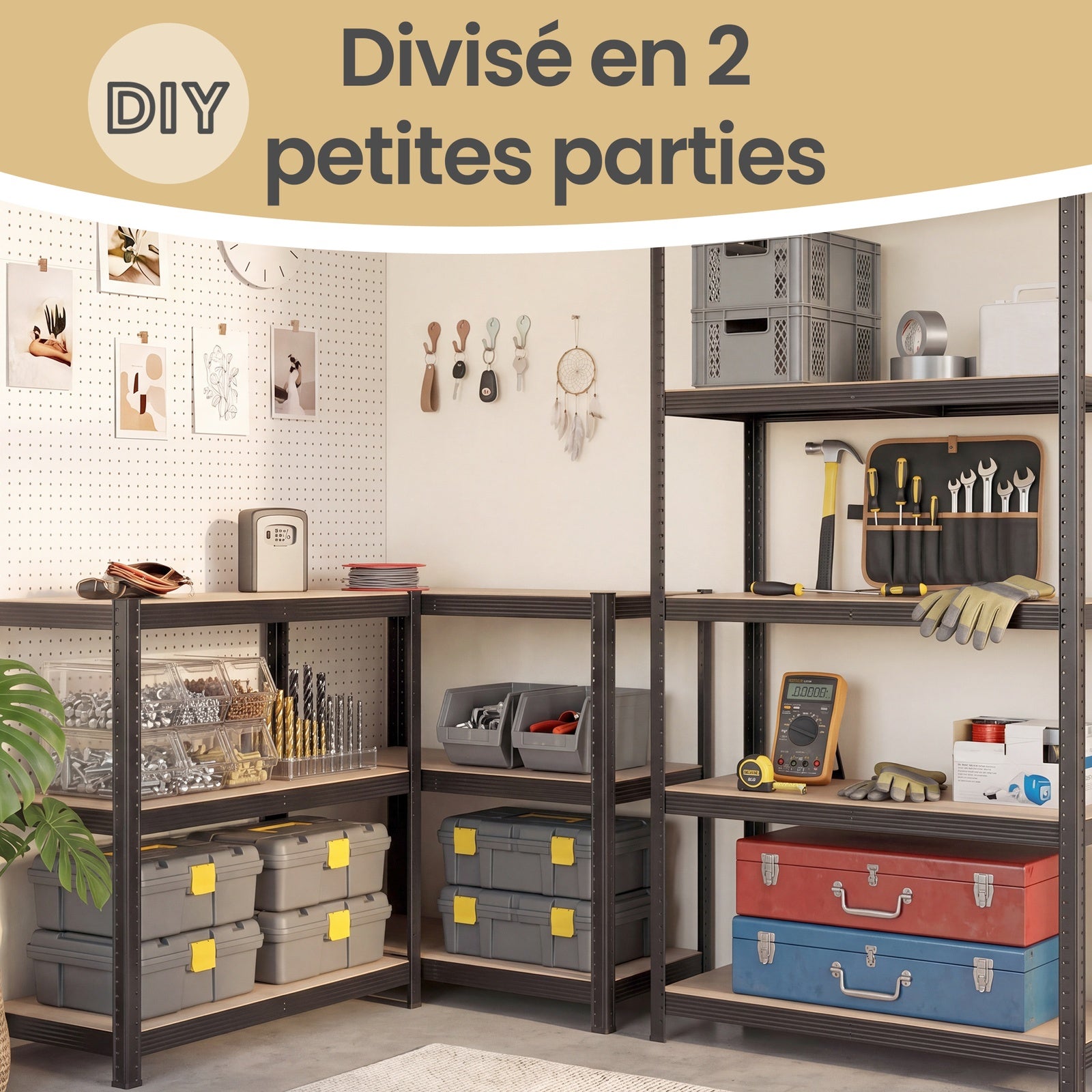 JOYFURNOS Étagère à 5 niveaux, Étagère de rangement en acier pour garage abri, Capacité de charge 750 kg, Gris