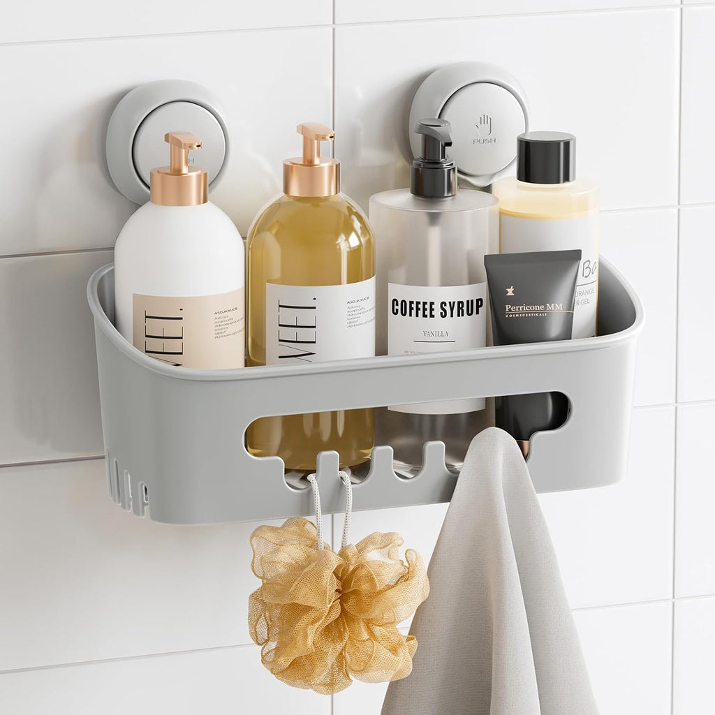 Taili Panier de douche à ventouse, Organiseur de salle de bain robuste, Étagères amovibles pour intérieur de douche, Support pour shampoing