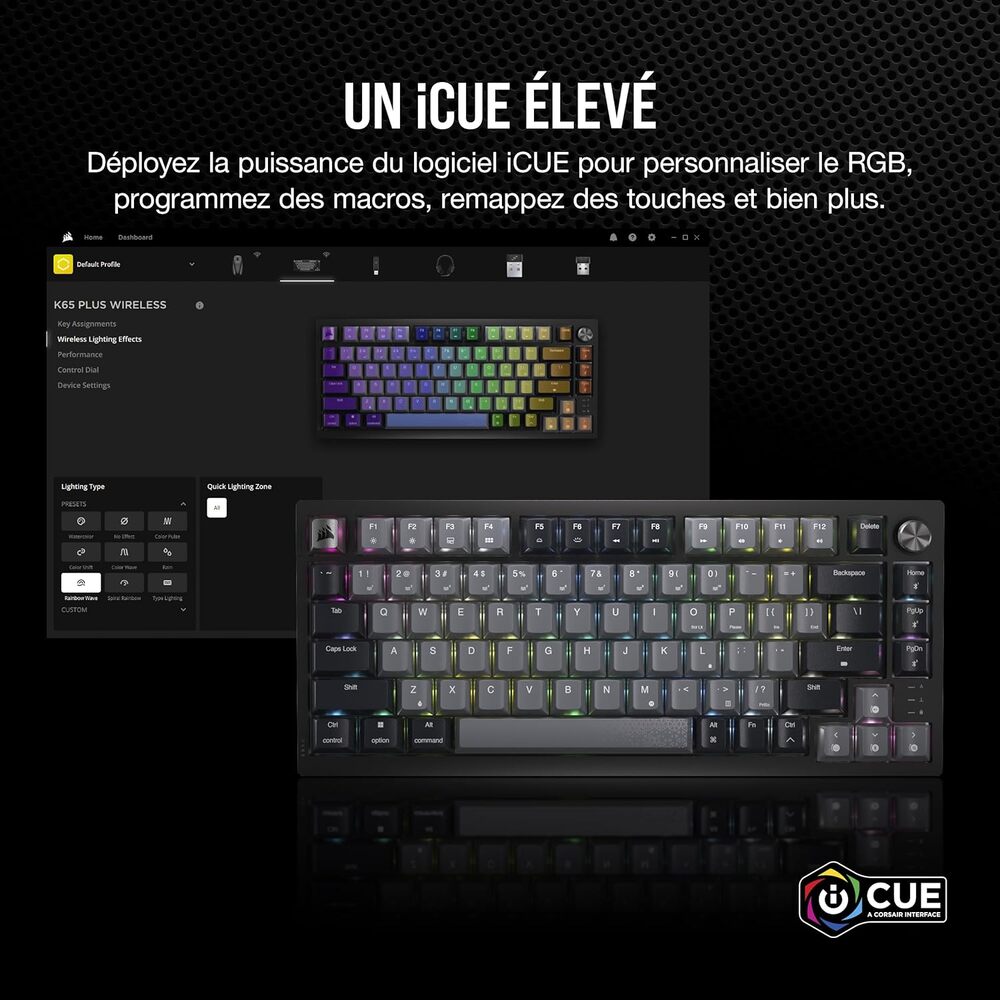 Corsair K65 Plus Clavier Gaming Mécanique (MLX Red) sans fil RGB 75% - AZERTY - Noir