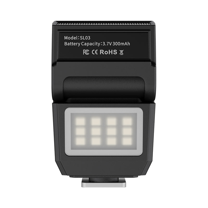 Ulanzi SL03 Mini flash avec lampe vidéo, Flash cobra GN8 6500 K, Angle réglable à 90°, 4 niveaux de puissance, Mini flash manuel, Griffe porte-accessoire à contact unique pour Sony/Canon/Fuji, Noir
