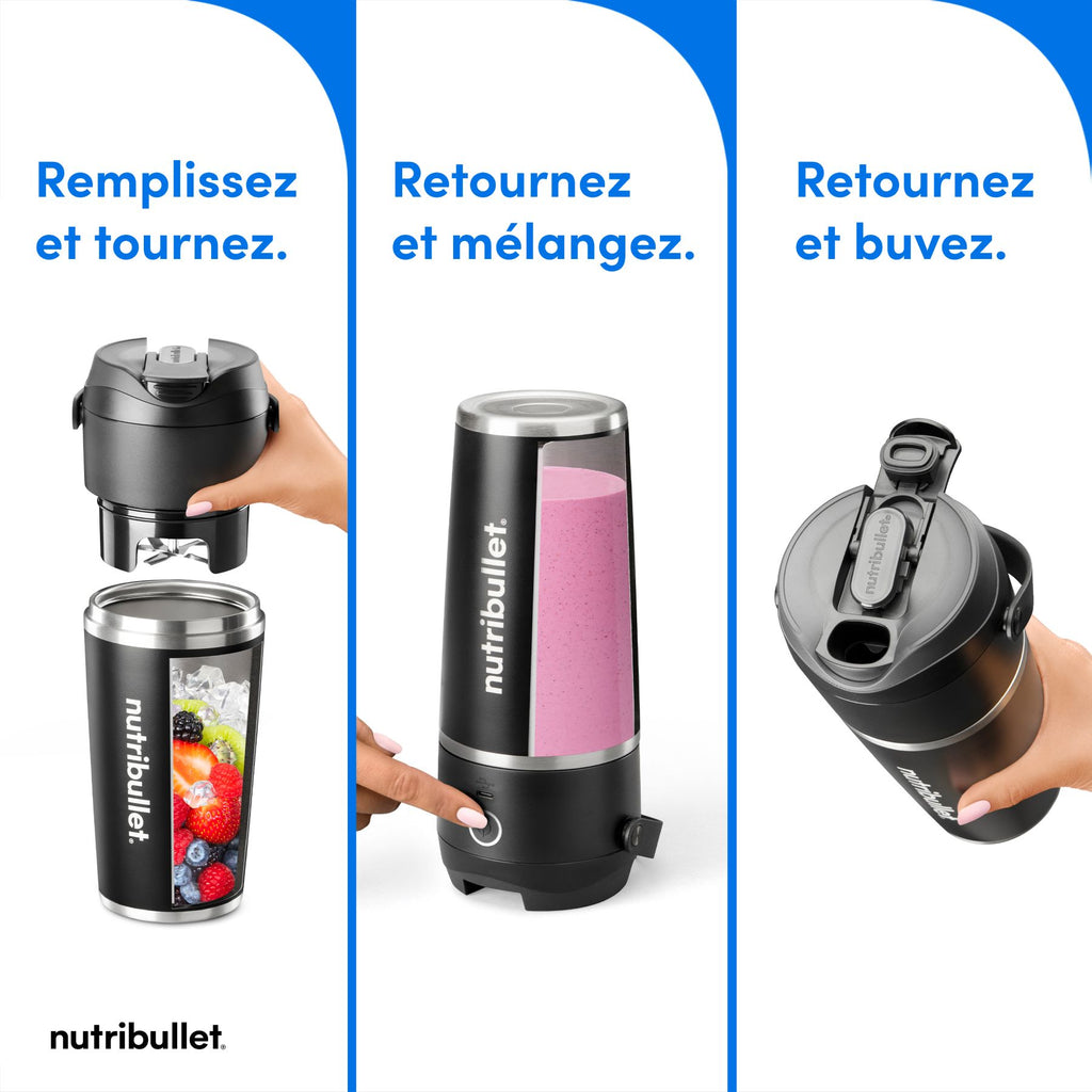 nutribullet Flip, Blender portable avec gobelet isotherme 590 ml, NBP016B, Noir