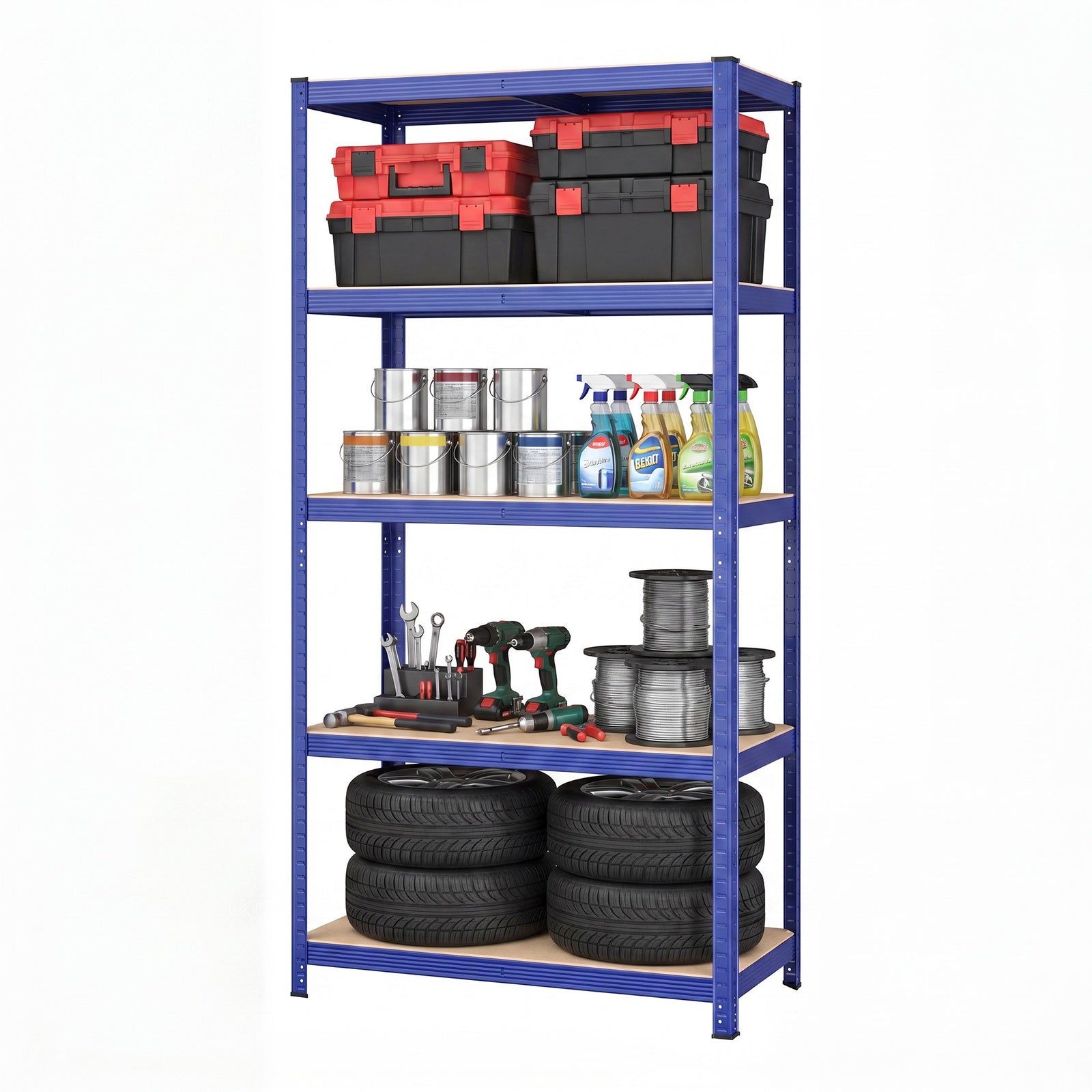 Ochama Étagère de rangement en acier à 5 niveaux, Montage sans outils, Pour garage et abri, Capacité de charge 600 kg, 50 x 100 x 200 cm, Bleu