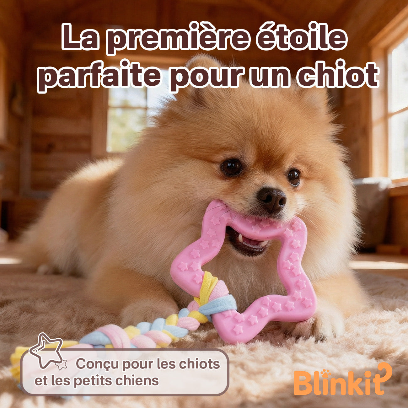 BLINKIT Jouet à mâcher en forme d'étoile rose en corde TPR et tissu pour chiens