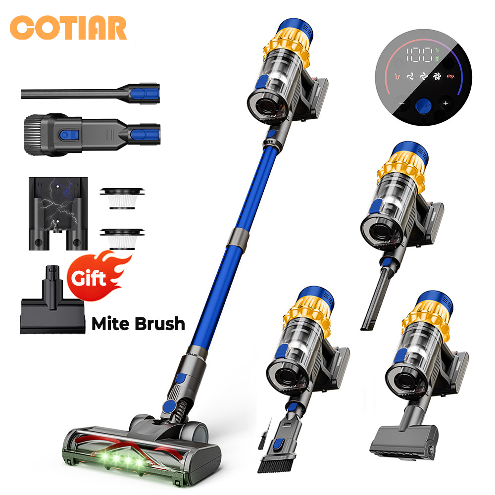 COTIAR V22 Aspirateur sans fil 650 W, moteur sans balais, 55 kPa de puissance d’aspiration, 1,2 L de capacité, écran LED, pour tapis, sols et poils d’animaux, Bleu