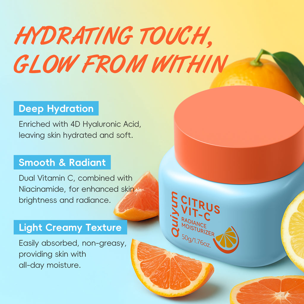 Quiyum Coffret de soins vitamine C agrumes 11 pièces Nettoyant visage 100 g Crème contour des yeux 20 g Crème visage 50 g Gommage corps 200 g Masque visage 25 g × 3 Avec élastiques