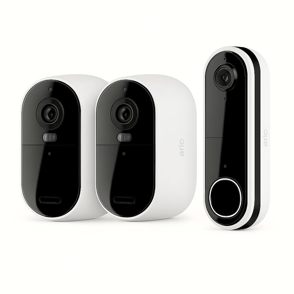 ARLO Pack Maison Protégée : Caméras d'extérieur HD Arlo Essential2 XL, pack de 2 + sonnette vidéo sans fil Arlo Essential HD, blanc