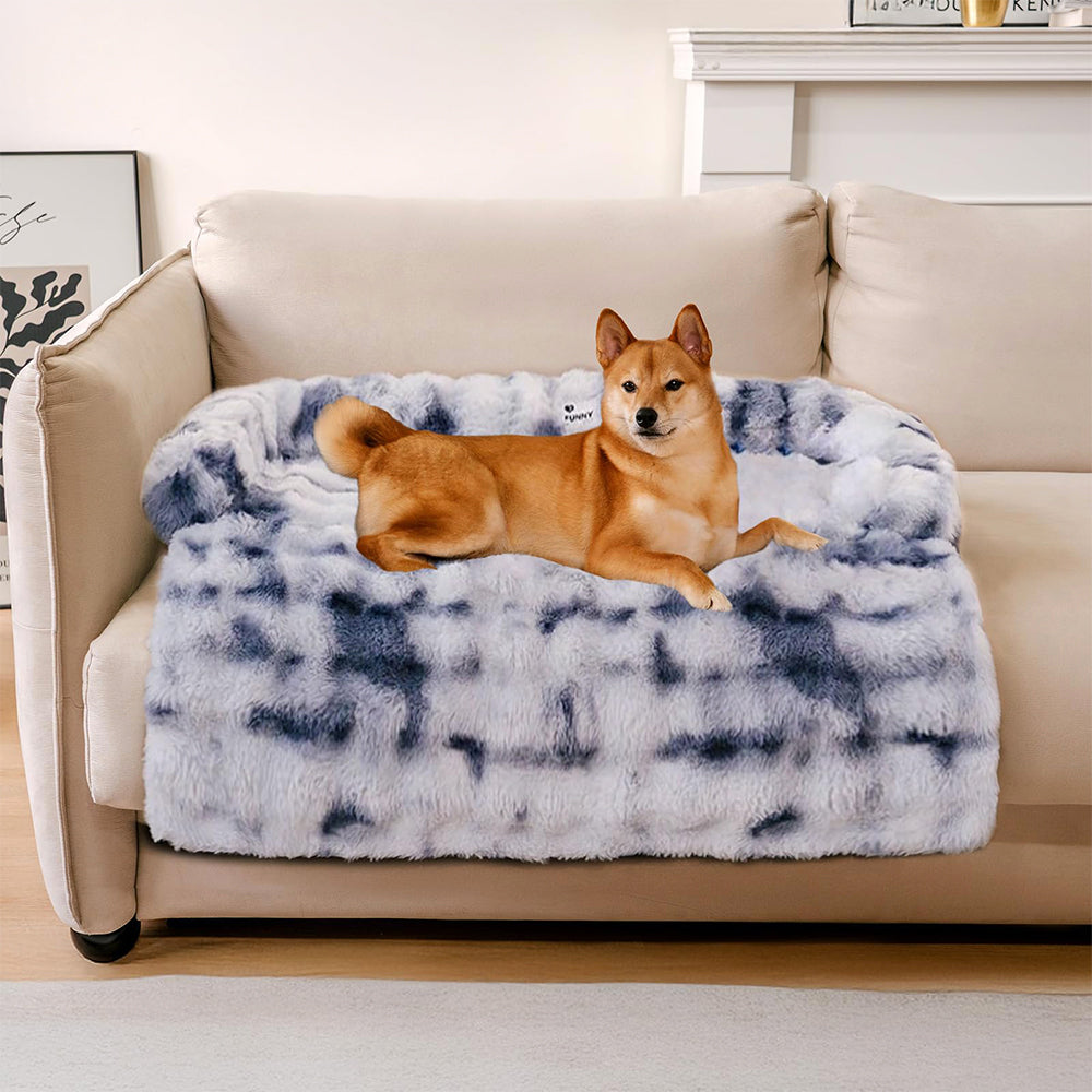 FUNNYFUZZY Tapis de canapé protecteur pour animaux, lit apaisant moelleux en peluche pour chien et chat, taille S, Bleu