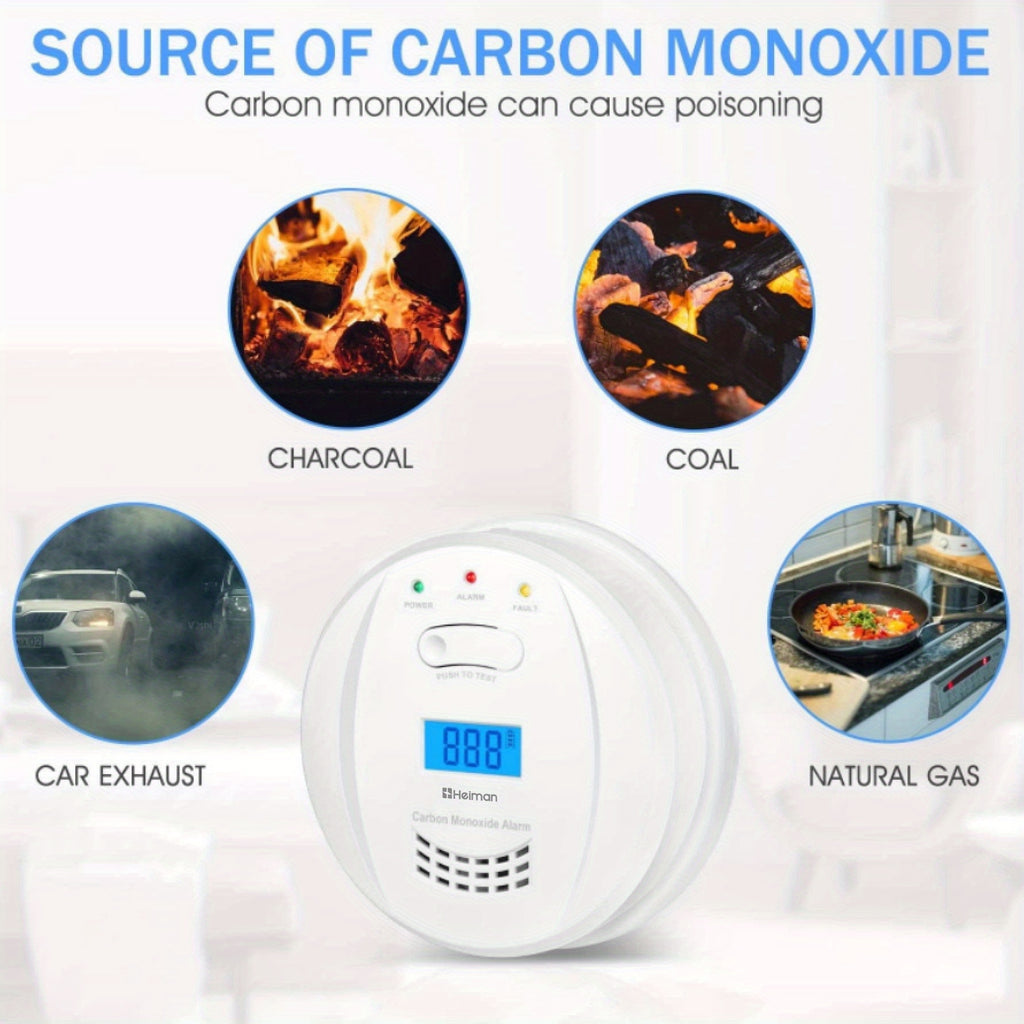HEIMAN 723ESY Détecteur de monoxyde de carbone avec écran LCD, autonomie batterie 5 ans, capteur 10 ans et bouton test