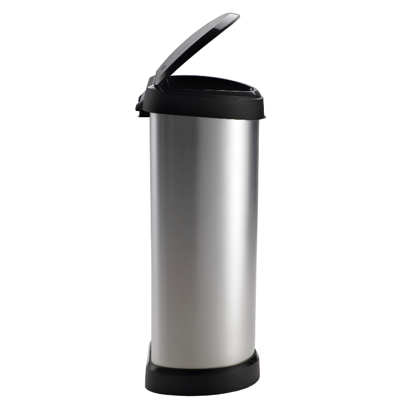 CURVER Poubelle DECO D-SHAPED 40L Noir / Argent