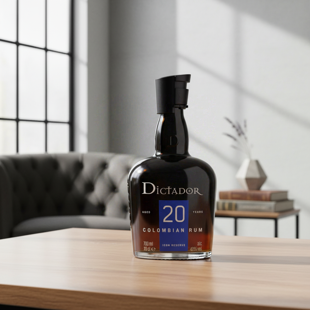 Dictador - 20 Ans - Rhum ambré vieilli - Origine : Colombie - Notes de vanille et cacao - Vieilli en fûts de bourbon et porto - 40 % alcool - 70 cl