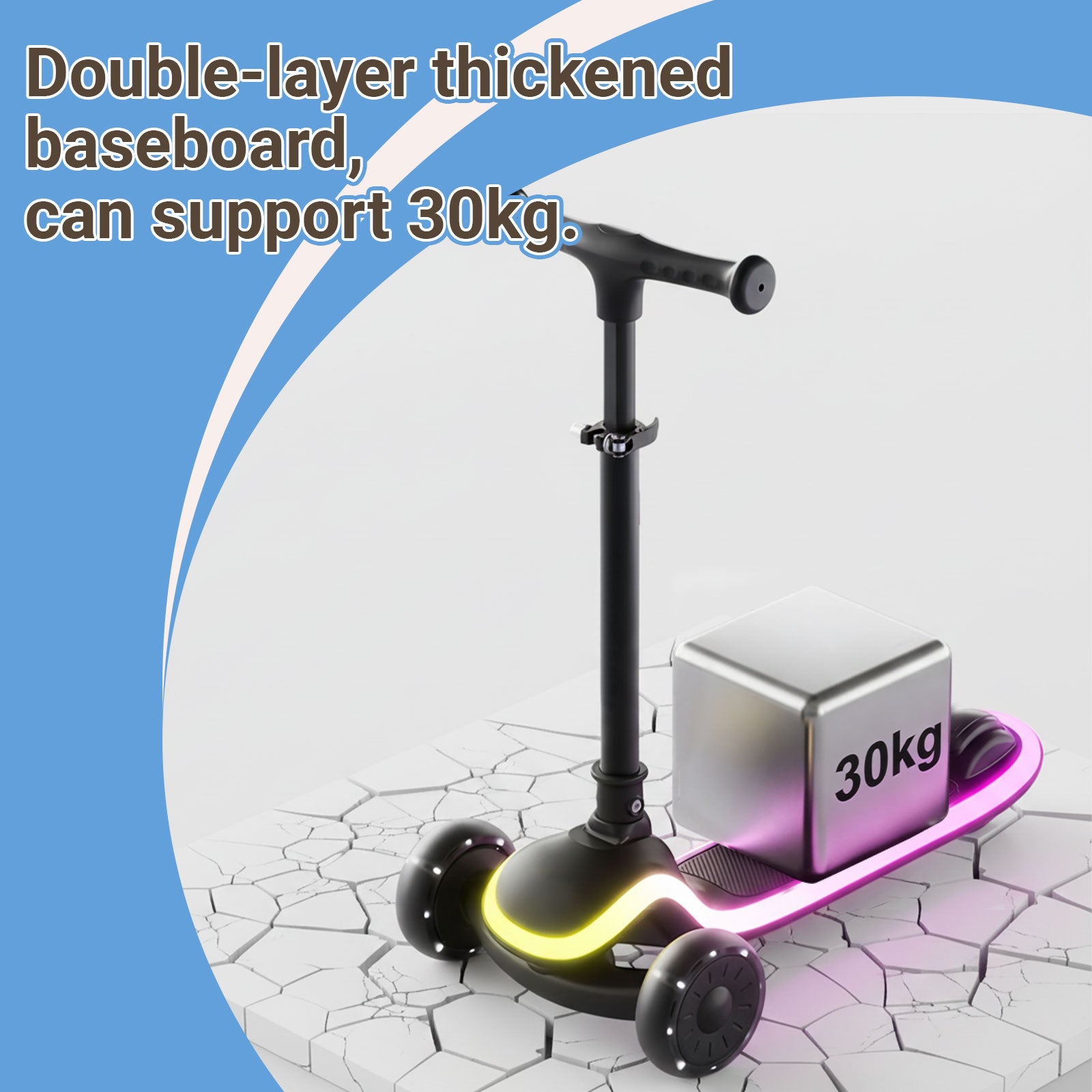 Neuleb YFQ Trottinette enfant pour garçons et filles 3-10 ans, trottinette à 3 roues lumineuse pour tout-petits avec modes LED dynamiques, pliable, hauteur réglable