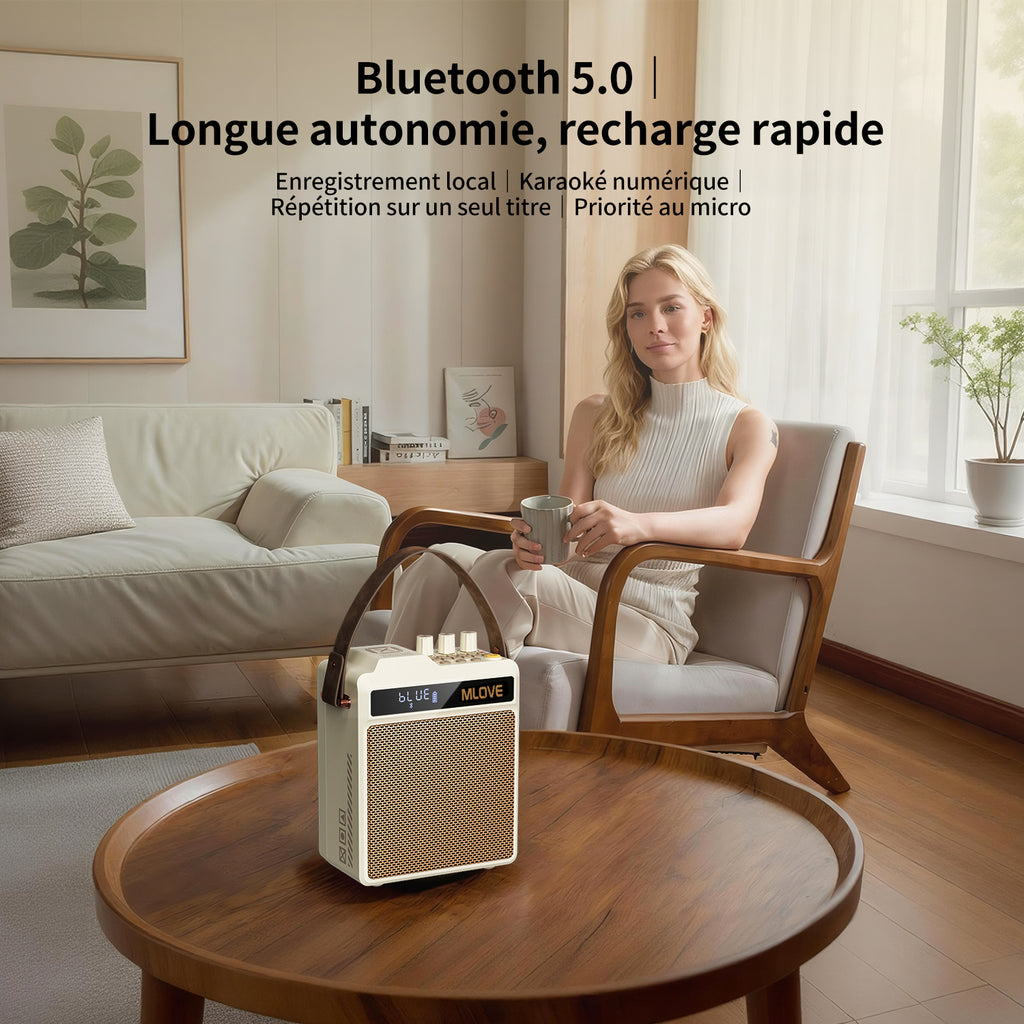 Mlove N5 Système tout-en-un karaoké et PA avec casque sans fil + micro sans fil à main, processeur audio DSP Pro