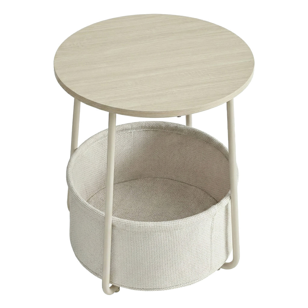 JOYFURNOS x Songmics Table d’appoint ronde 45 x 50 cm avec panier en tissu, pieds en acier, Beige naturel