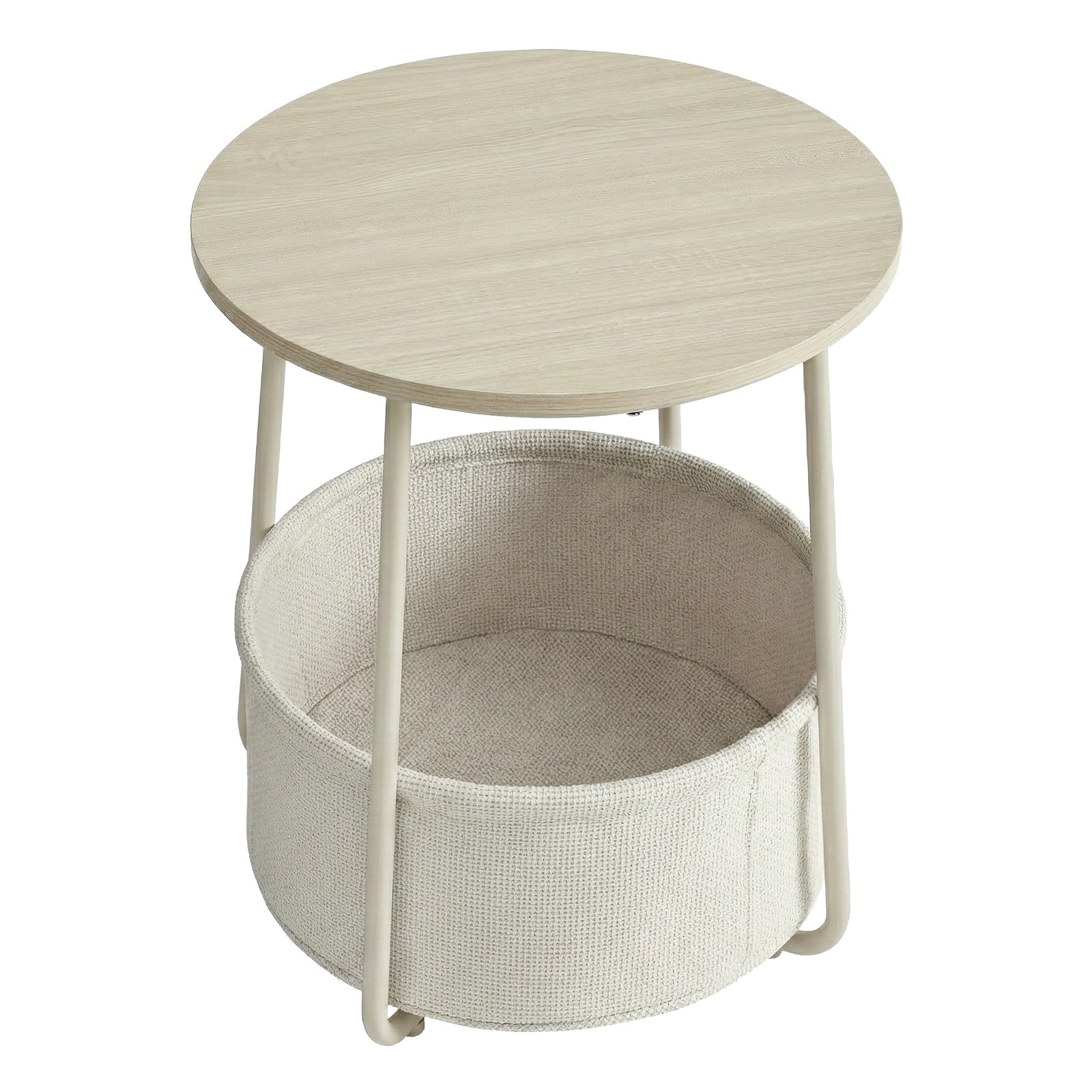 JOYFURNOS x Songmics Table d’appoint ronde 45 x 50 cm avec panier en tissu, pieds en acier, Beige naturel