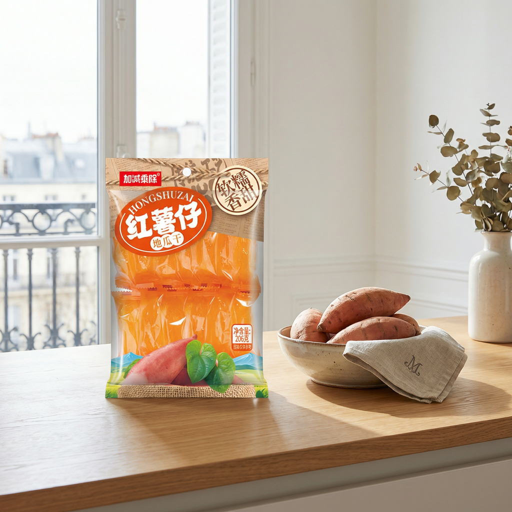 Jia Jian Cheng Chu Hongshuzai Patates douces séchées, 206 g