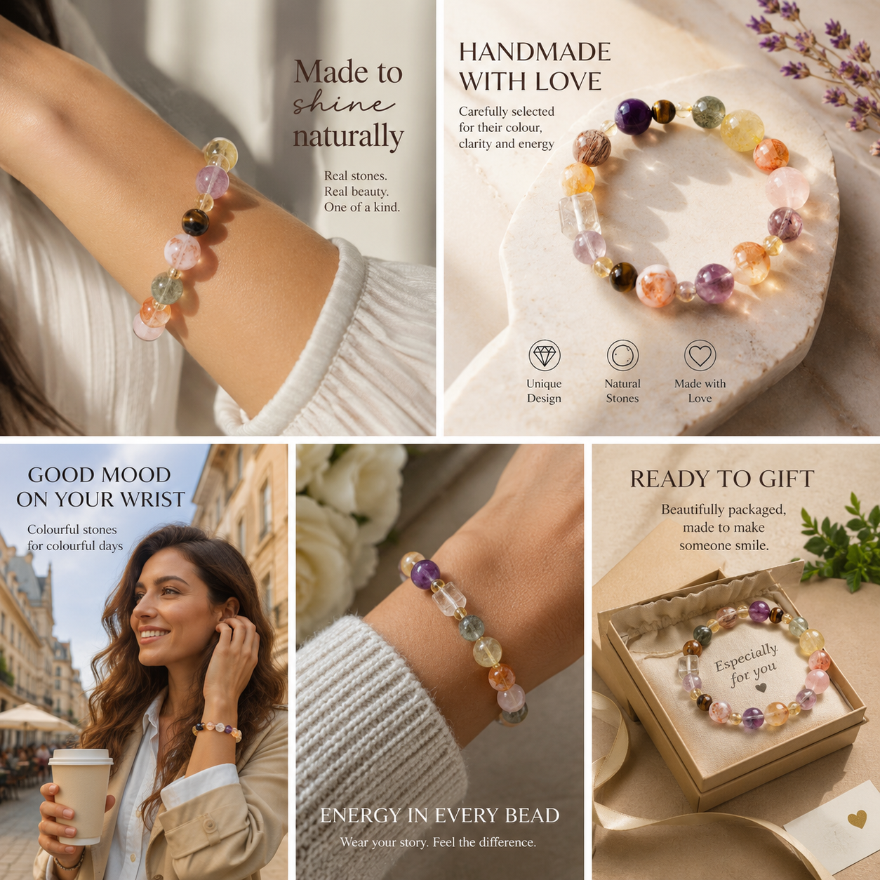 VoxorAI L8 Bracelet en cristal, Bracelet en améthyste naturelle, Bracelet en cristal original fait main à faire soi-même, tendance et haut de gamme