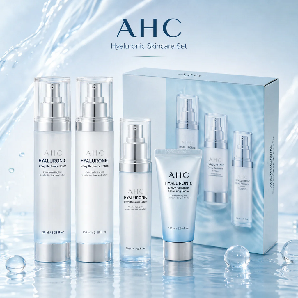 AHC Coffret Spécial Éclat Hyaluronique Frais (Tonique 100 ml + Lotion 100 ml + Sérum 30 ml + Nettoyant 25 ml)