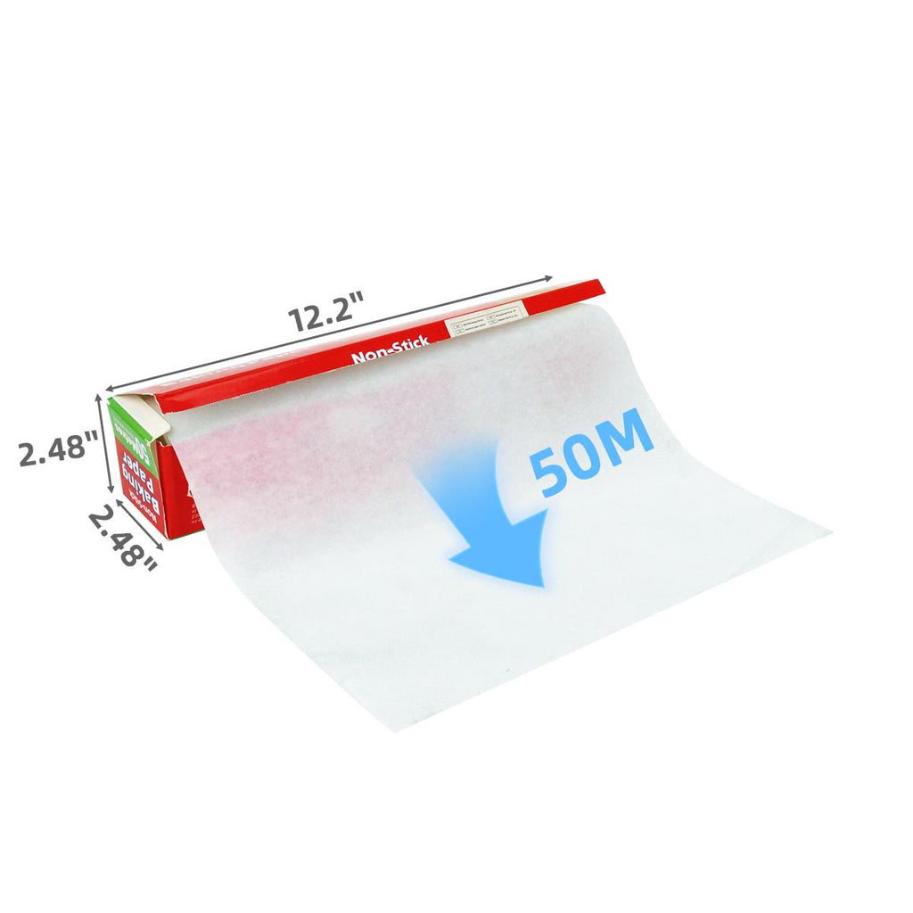 Rouleau de Papier Cuisson Antiadhésif 30cm*50m, Feuilles Prédécoupées Résistantes à la Graisse pour Four et Friteuse à Air, Papier de Cuisson Non Blanchi