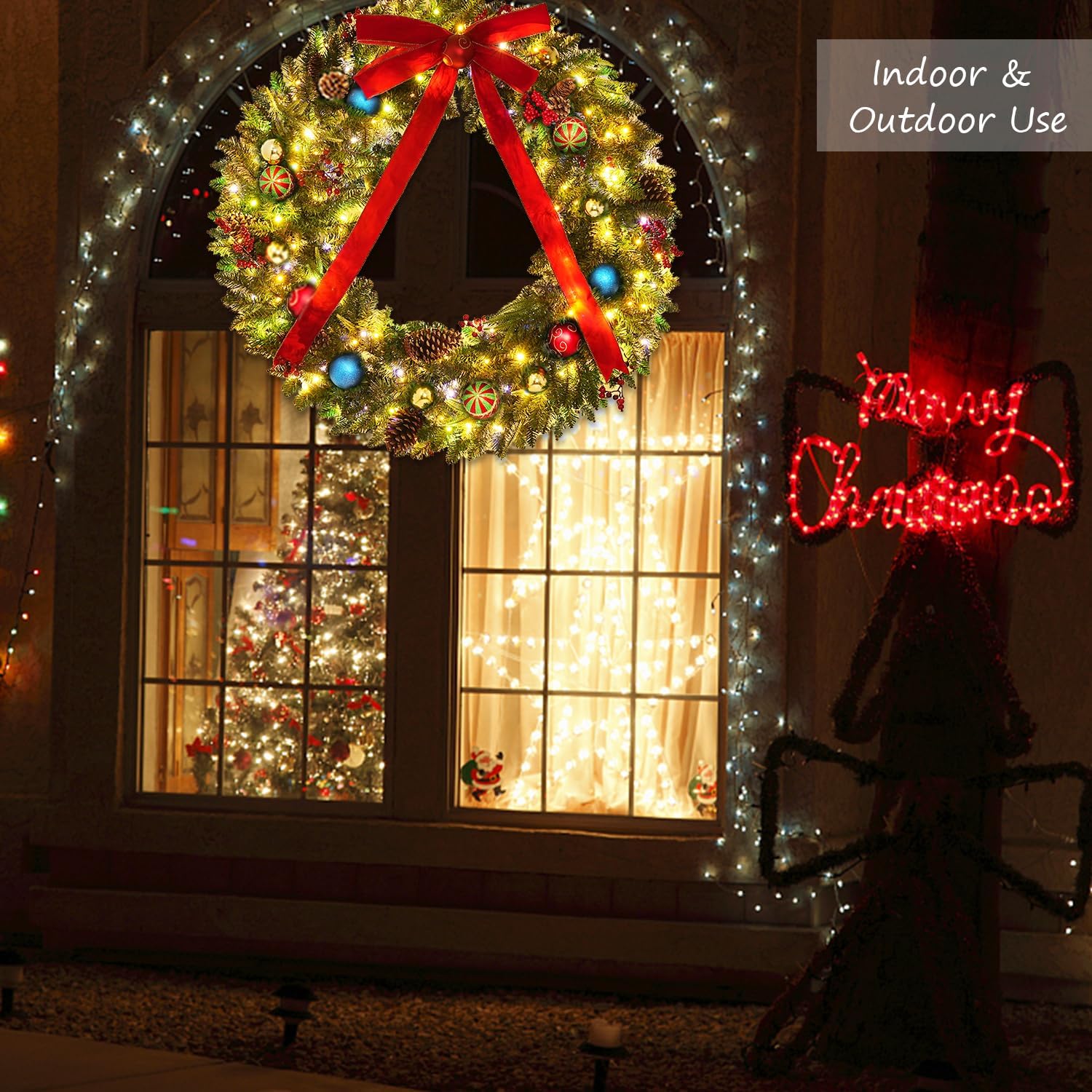 DDHS Couronne de Noël 48 pouces avec 200 lumières - 1 pièce