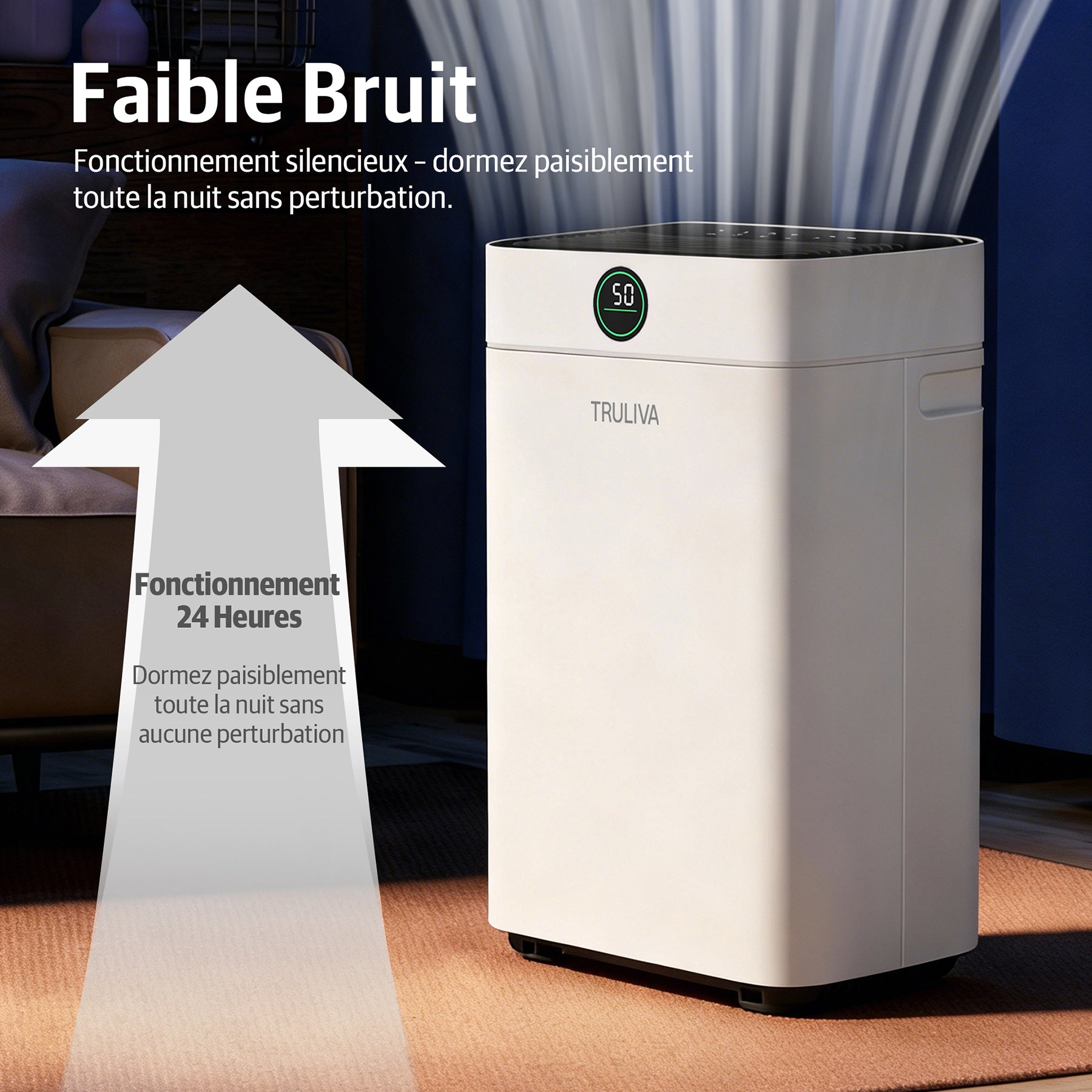 TRULIVA Déshumidificateur 25 L/jour avec séchage du linge, dégivrage automatique, R290, réservoir de 2,8 L et tuyau d’évacuation en continu, pour la maison, les sous-sols