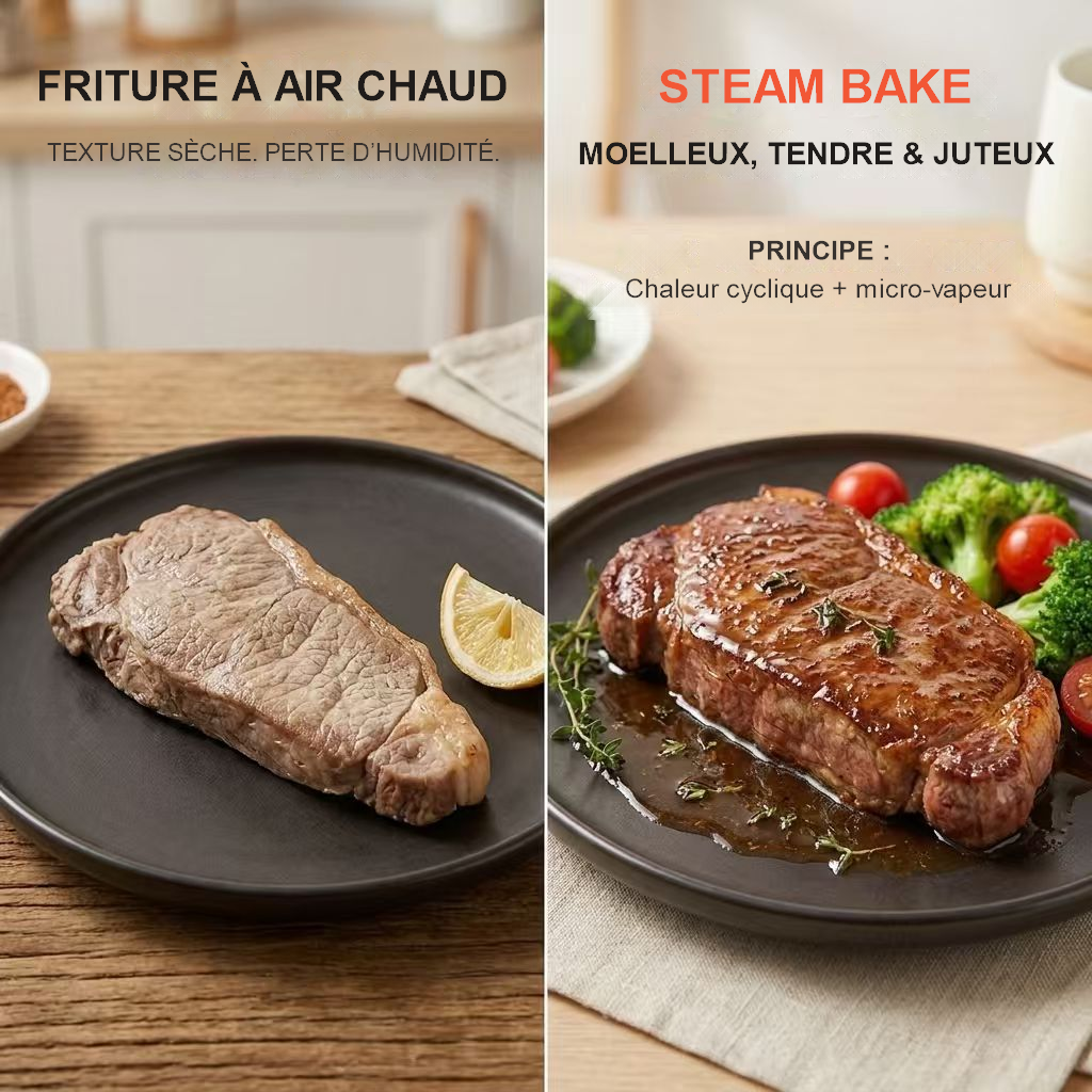 Four combiné vapeur OUNIN 24 L, four de comptoir 10-en-1 avec fonction friteuse à air, cuisson vapeur (pâtisserie et rôtissage), rôtissoire, réservoir d'eau de 1 L et intérieur en acier inoxydable 304