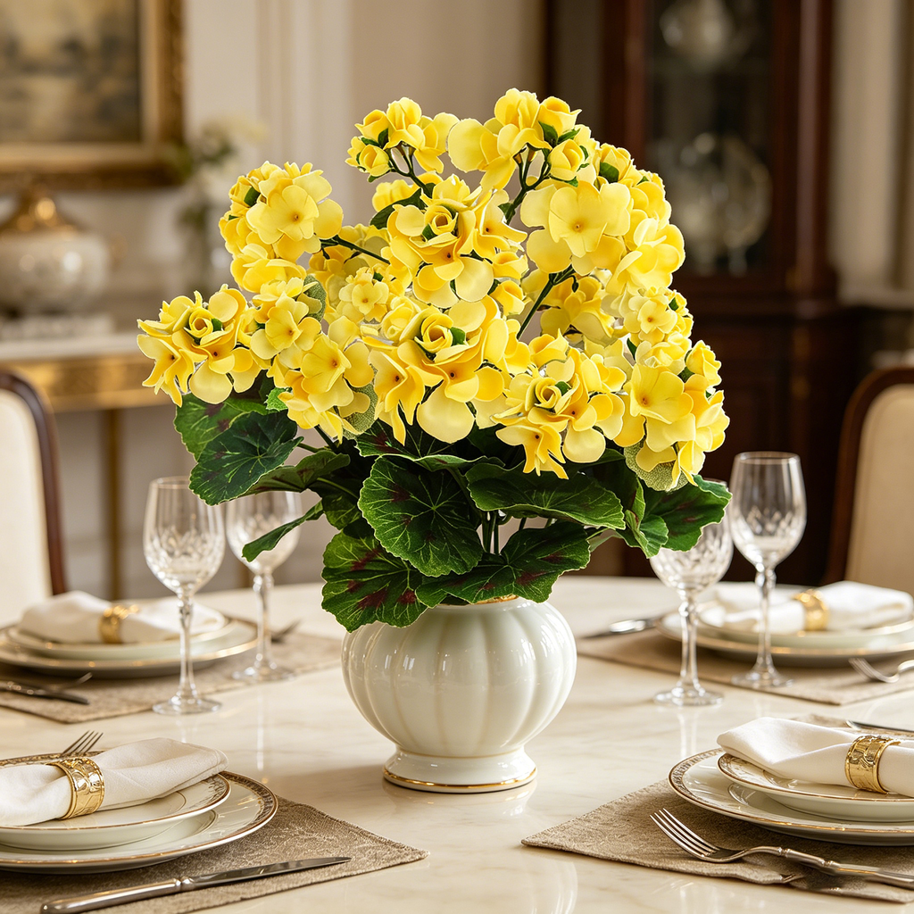 Yuejia 4 Pièces 14 Pouces / 35,56 cm Géraniums Artificiels, Fleurs Artificielles en Soie Utilisées pour Décoration d'Intérieur, Extérieur Jardin, Terrasse, Vase, Décoration de Table