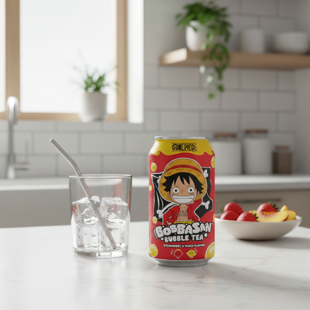 ULTRAPOP One Piece Bobbasan Luffy Bubble tea saveur fraise & pêche - 33 cl