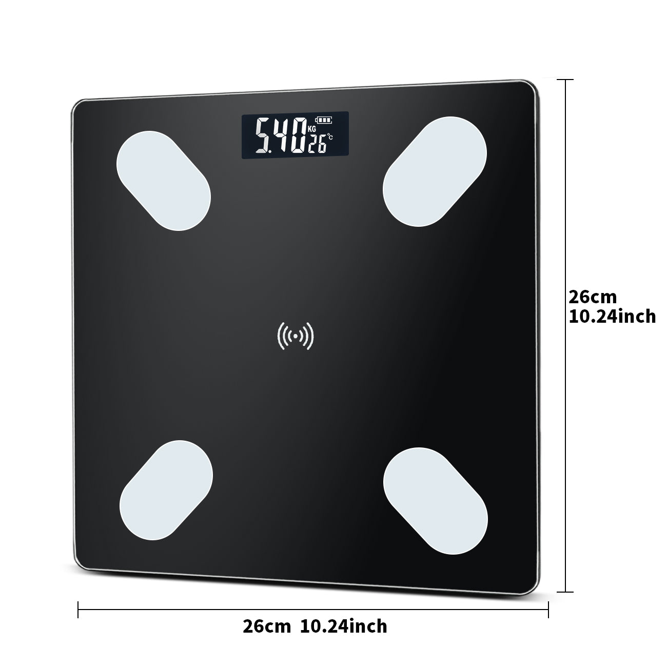 Sparoma ADL-26Black pèse-personne impédancemètre numérique noir – balance connectée Bluetooth avec suivi par application, gestion de santé multi-utilisateur, alimenté par 2 piles AAA (piles non incluses), capacité 180 kg/400 lb
