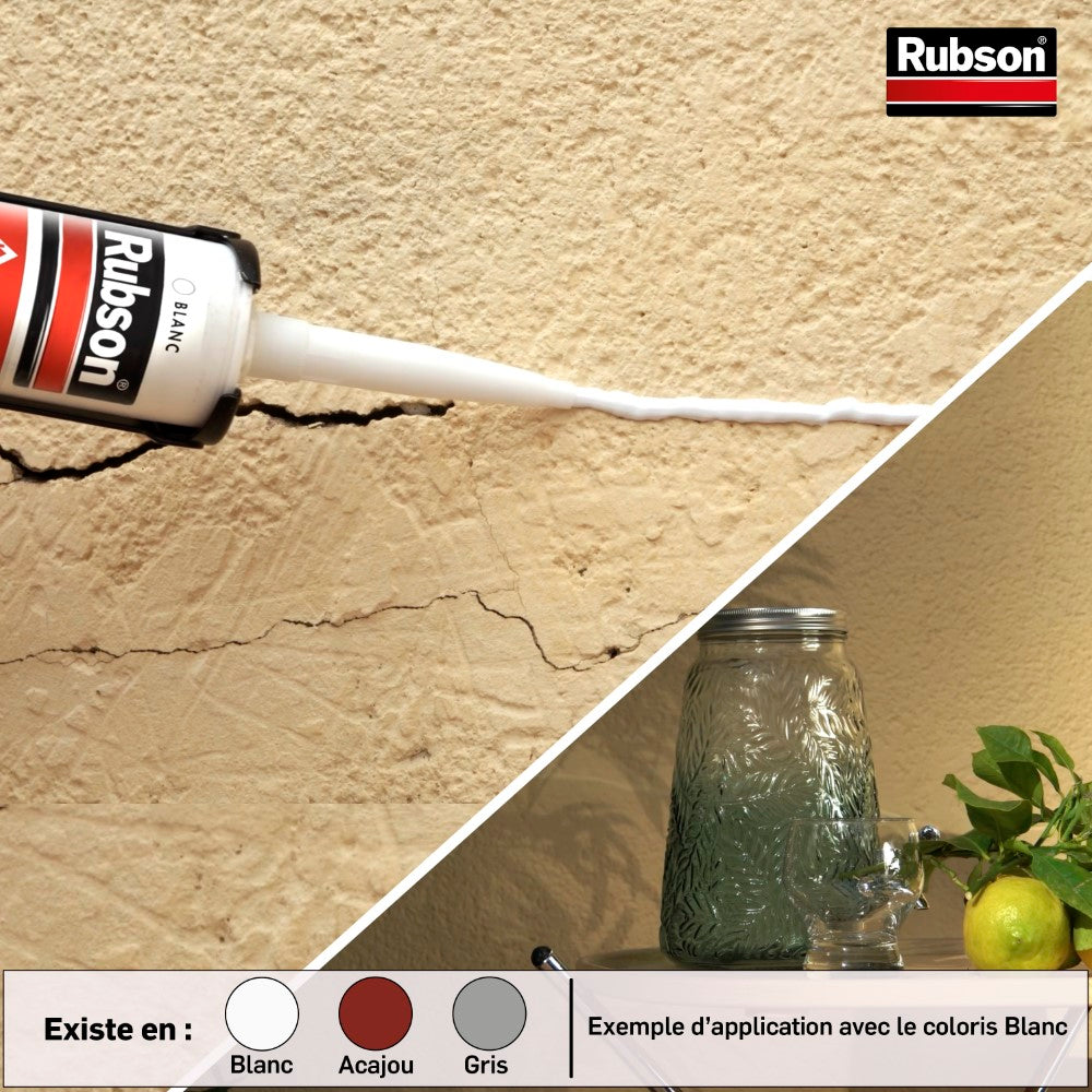 Henkel Rubson | Mastic Maison Acrylique Murs & Fenêtres Banc (cartouche de 280 ml) – Mastic acrylique pour intérieur & extérieur – Comble fissure, joint porte et fenêtre