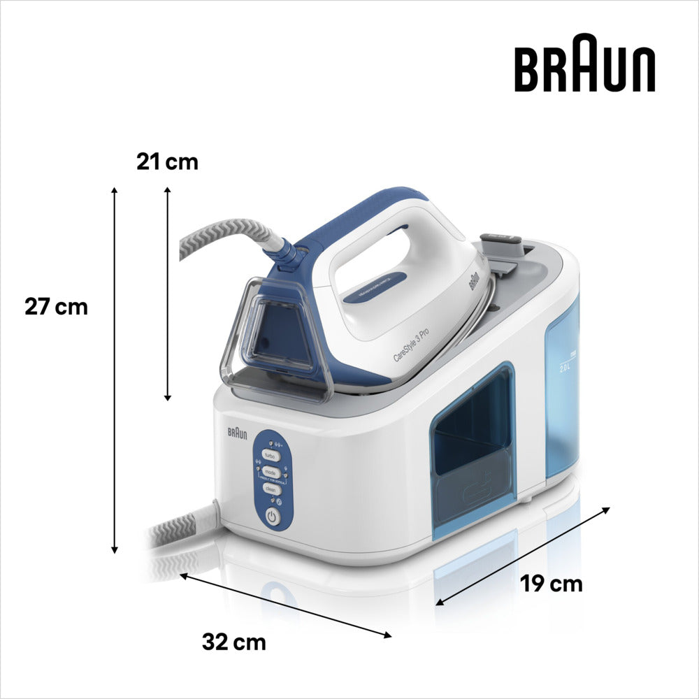 BRAUN CareStyle 3, Centrale Vapeur 2400W 2L, IS3157BL, Blanc/Bleu