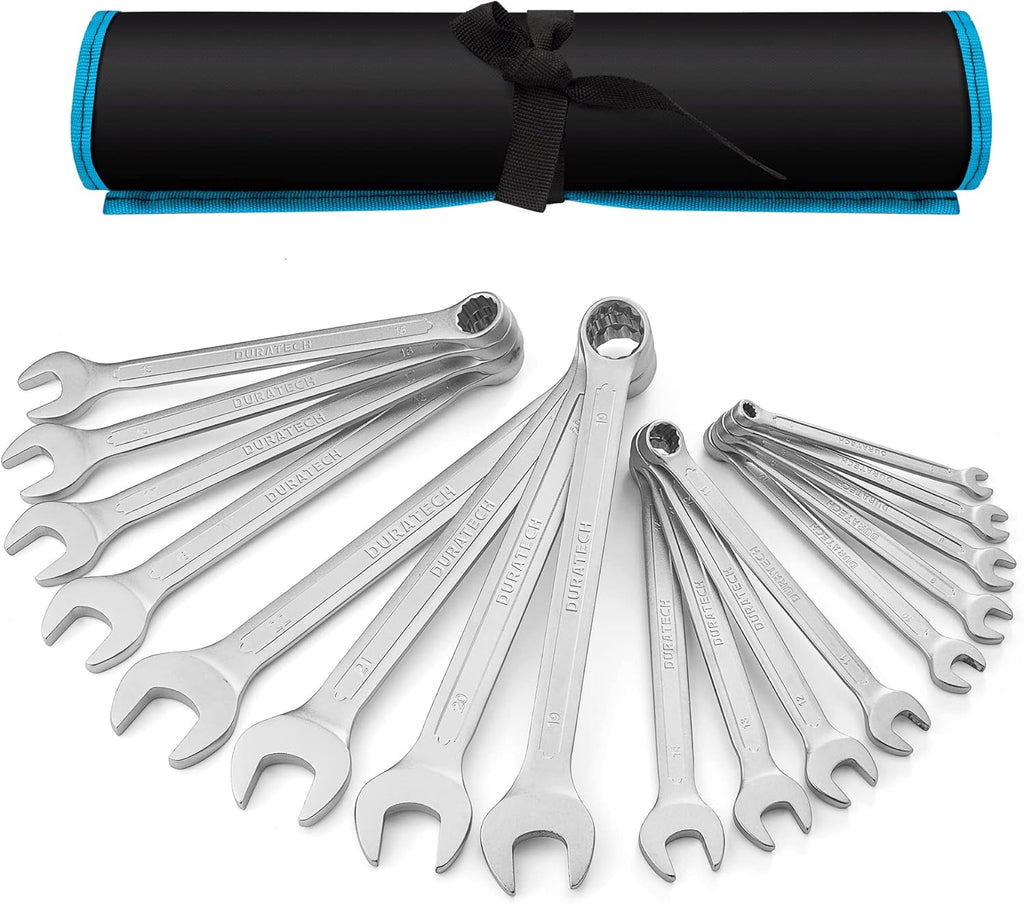 DURATECH Jeu de clés mixtes 12 pièces, 6-22 mm, Acier Cr-V, Bout coudé | Coudé à 15°, Clés à anneau et à bout ouvert, Bout fermé à 12 points, Acier chrome-vanadium, Finition chromée