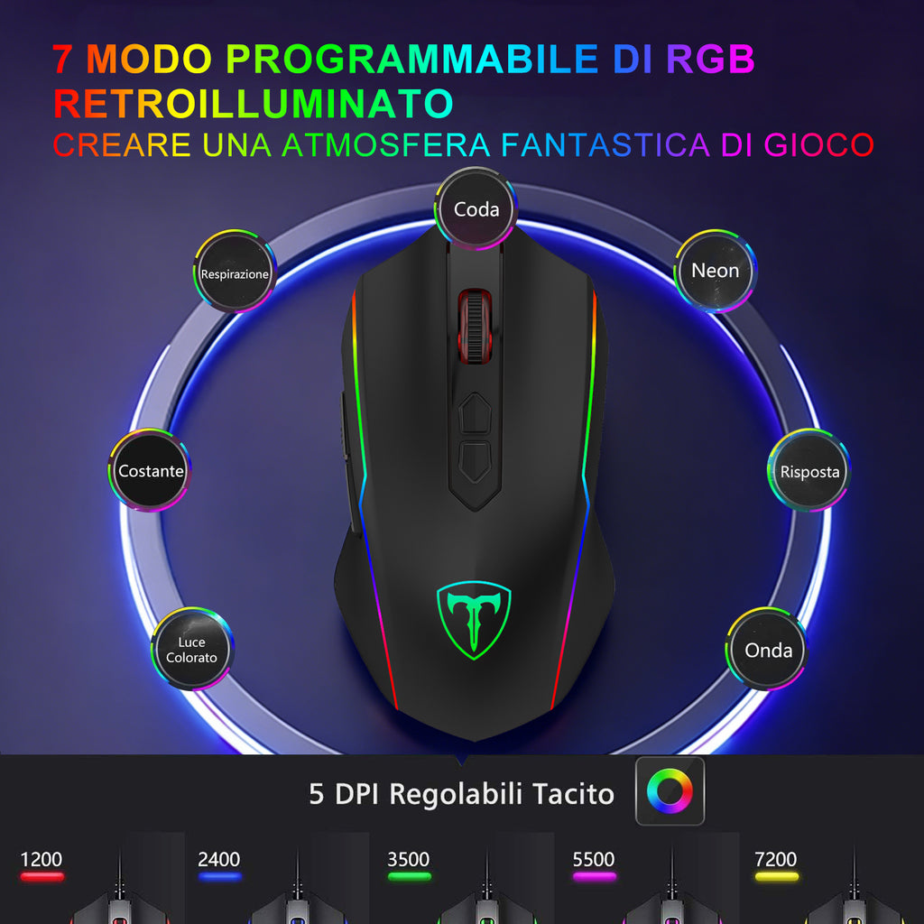 ET Souris de jeu filaire USB haute performance avec 7200 PPP réglables, RVB, 8 boutons programmables, ergonomique, PC/Mac – Noir