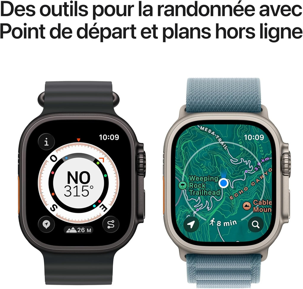 Apple Watch Ultra 3 GPS + Cellular 49 mm - boîtier en titane noir avec bracelet en cuir noir Alpine - Taille moyenne