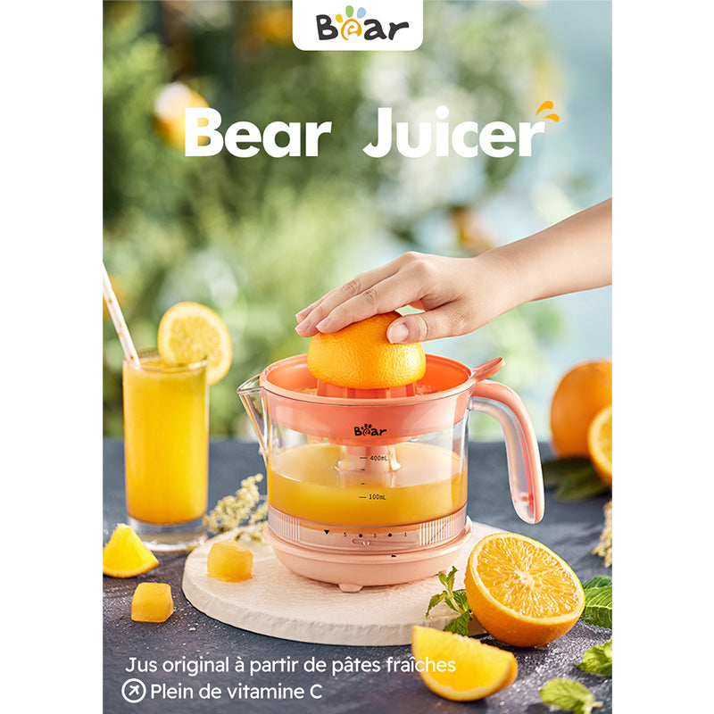 Bear CZJ-A04B1 Presse-agrumes, presse-à-jus portable pour la maison, séparateur de pulpe, 5 niveaux de pulpe réglables, large goulotte d’alimentation de 110 mm, presse citron et orange