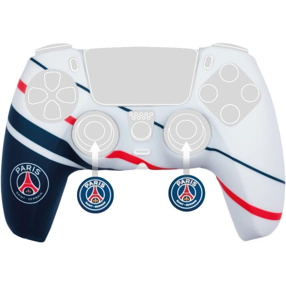 Konix PSG Coque de protection pour manette DualSense PS5 - Silicone - Appuie-pouces - Bleu, blanc et rouge