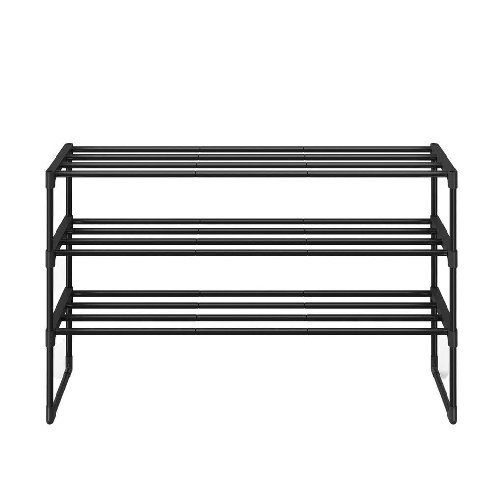 JOYFURNOS Étagère à chaussures en métal 3 niveaux noire – Étroite et empilable, 30 x 92 x 55 cm, Contient 16-20 paires – Organisateur peu encombrant pour entrée, placard ou salon
