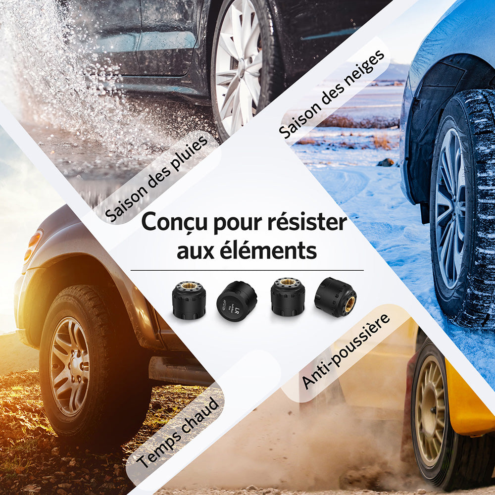 Tymate Système de surveillance de la pression des pneus pour camping-car, Moniteur de pression des pneus à recharge solaire avec 4 capteurs, 6 modes d'alarme, Écran LCD couleur