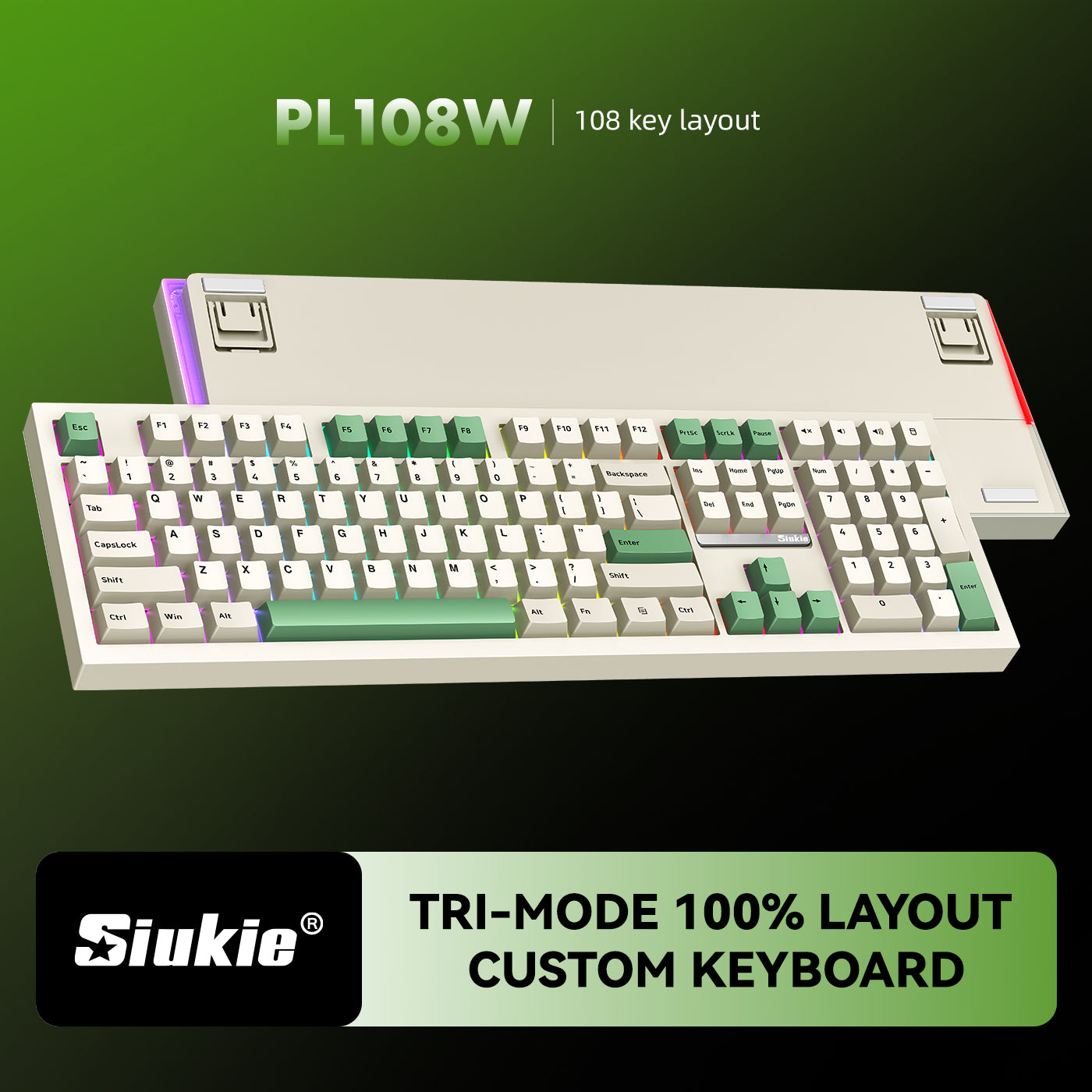 Siukie PL108W Clavier mécanique RVB 108 touches, interrupteurs amovibles, 3 modes Beige